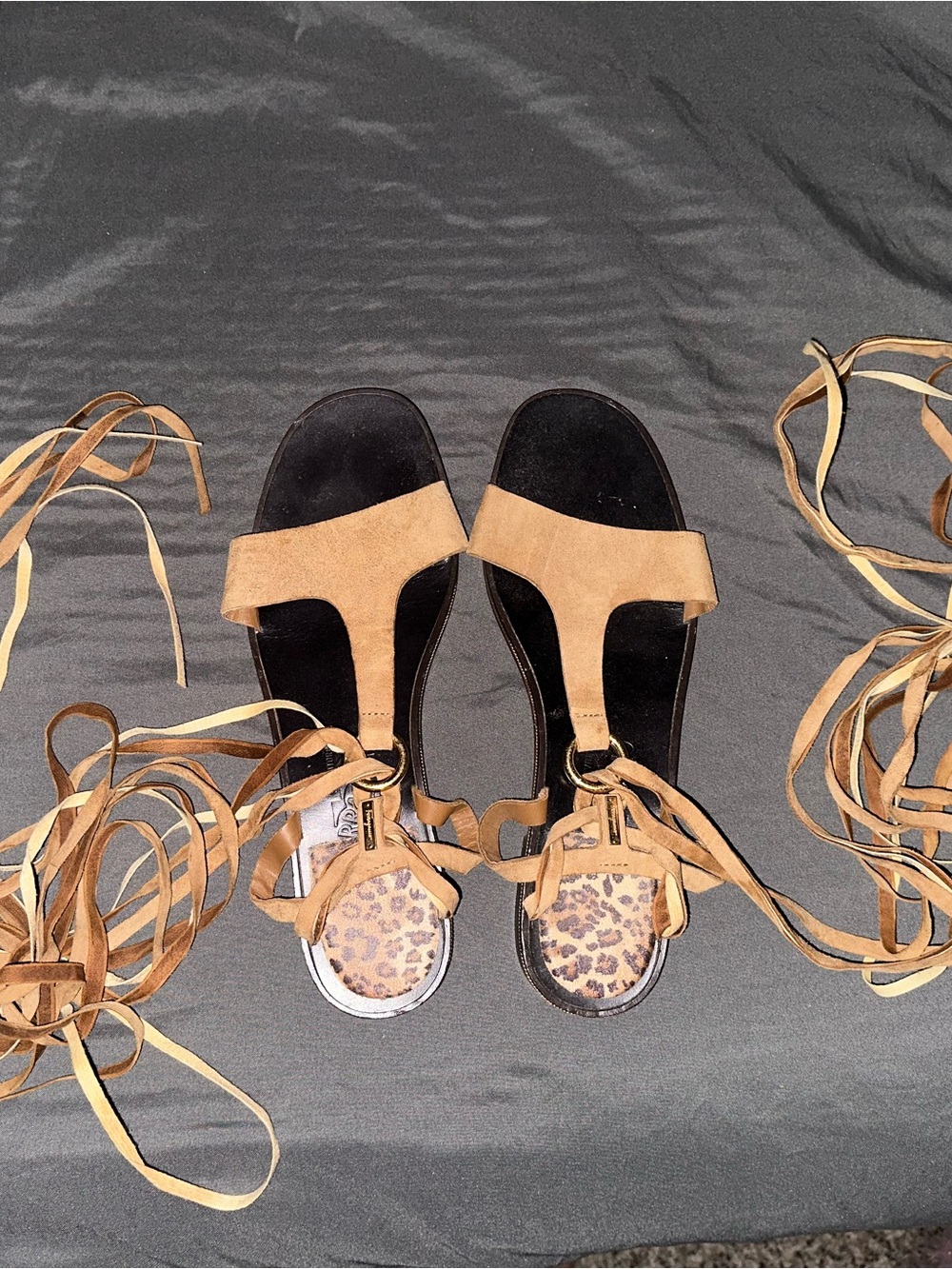 Vintage Salvatore Ferragamo Tan Wrap Around Ankle/Leg Sandals!!! GOLD HARDWARE!